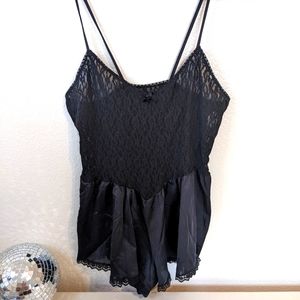 Vintage USA made black lace lingerie romper